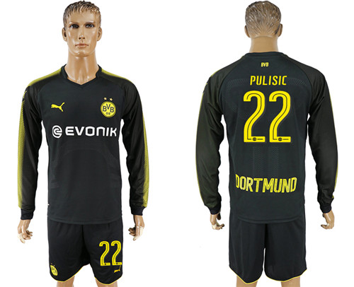 2017 18 Dortmund 22 PULISIC Away Long Sleeve Soccer Jersey