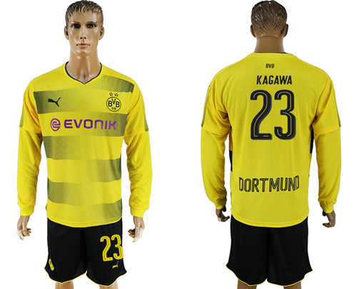 2017 18 Dortmund 23 KAGAWA Home Long Sleeve Soccer Jersey