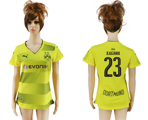 2017 18 Dortmund 23 KAGAWA Home Women Soccer Jersey