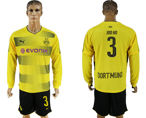2017 18 Dortmund 3 HOO HO Home Long Sleeve Soccer Jersey