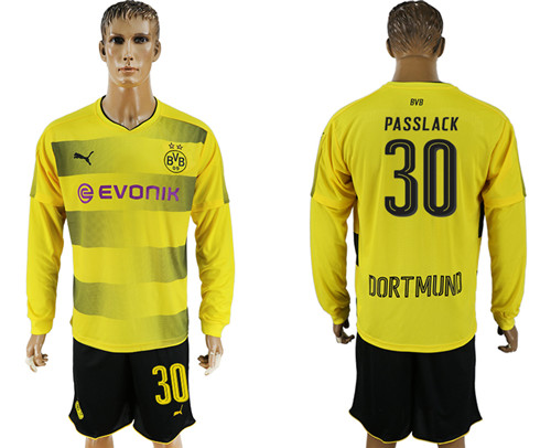2017 18 Dortmund 30 PASSLACK Home Long Sleeve Soccer Jersey