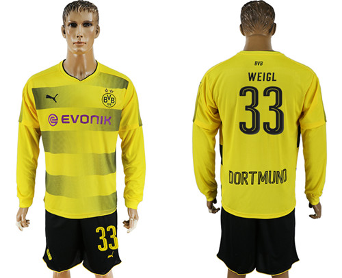 2017 18 Dortmund 33 WEIGL Home Long Sleeve Soccer Jersey