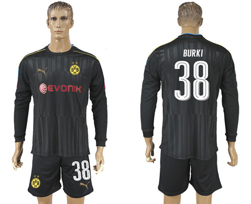 2017 18 Dortmund 38 BURKI Black Goalkeeper Long Sleeve Soccer Jersey
