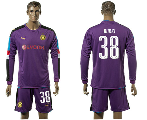 2017 18 Dortmund 38 BURKI Purple Goalkeeper Long Sleeve Soccer Jersey