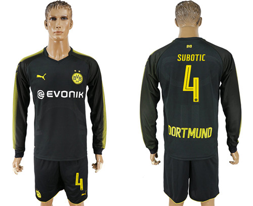 2017 18 Dortmund 4 SUBOTIC Away Long Sleeve Soccer Jersey