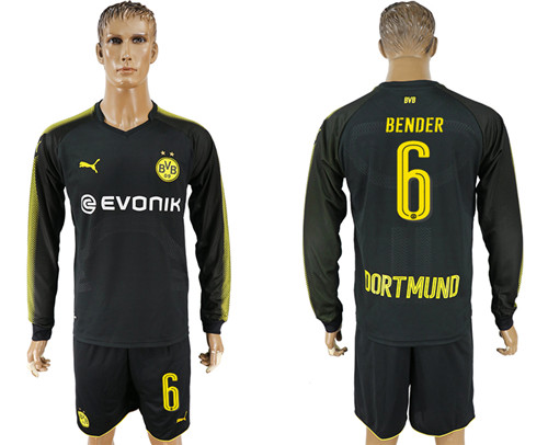 2017 18 Dortmund 6 BENDER Away Long Sleeve Soccer Jersey