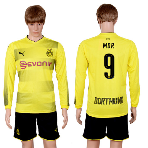 2017 18 Dortmund 9 MOR Home Long Sleeve Soccer Jersey