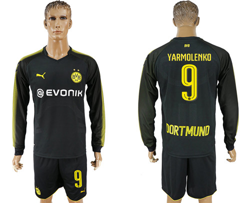 2017 18 Dortmund 9 YARMOLENKO Away Long Sleeve Soccer Jersey