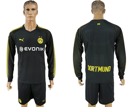 2017 18 Dortmund Away Long Sleeve Soccer Jersey