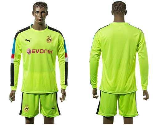 2017 18 Dortmund Fluorescent Green Goalkeeper Long Sleeve Soccer Jersey