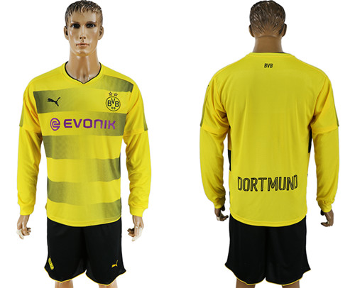 2017 18 Dortmund Home Long Sleeve Soccer Jersey