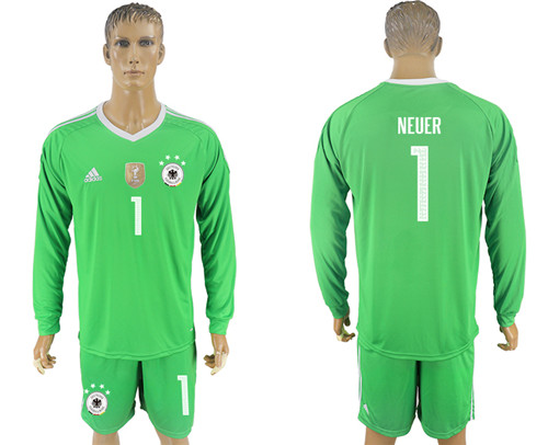 2017 18 Germany 1 NEUER Green Long Sleeve Goalkeeper Soccer Jersey