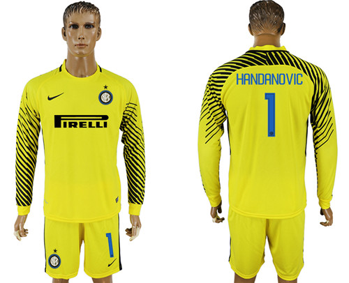 2017 18 Inter Milan 1 HANDANOVIC Yellow Long Sleeve Goalkeeper Soccer Jersey