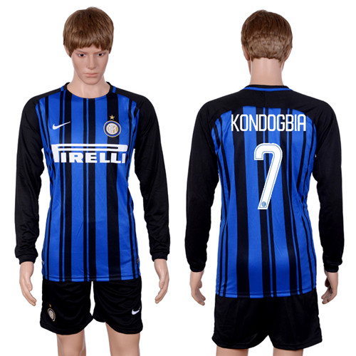 2017 18 Inter Milan 7 KONDOGBIA Home Long Sleeve Soccer Jersey