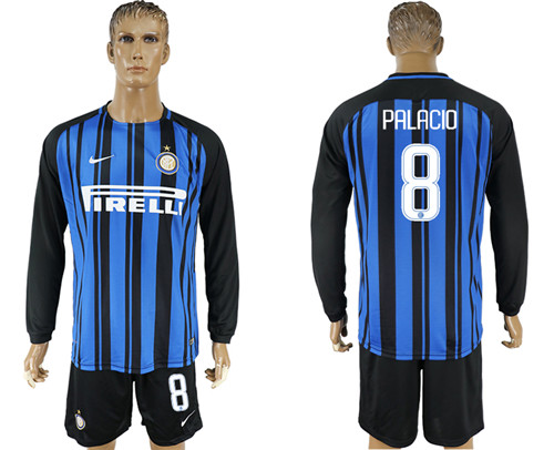 2017 18 Inter Milan 8 PALACIO Home Long Sleeve Soccer Jersey