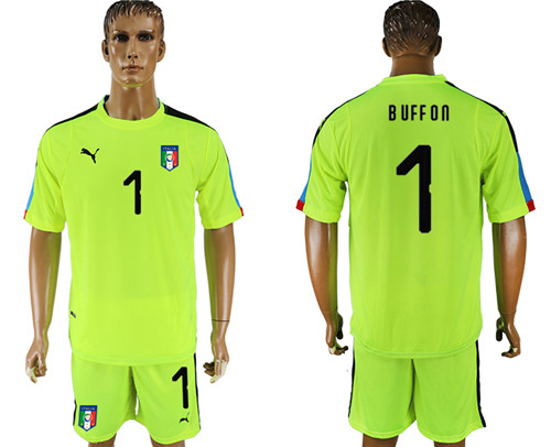2017 18 Italy 1 BUFFON Fluorescent Green Goalkeeper Soccer Jersey