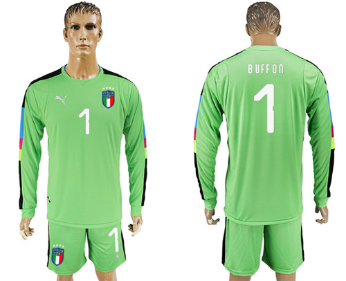 2017 18 Italy 1 BUFFON Green Long Sleeve Goalkeeper Soccer Jersey