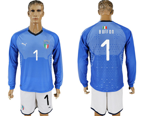 2017 18 Italy 1 BUFFON Home Long Sleeve Soccer Jersey