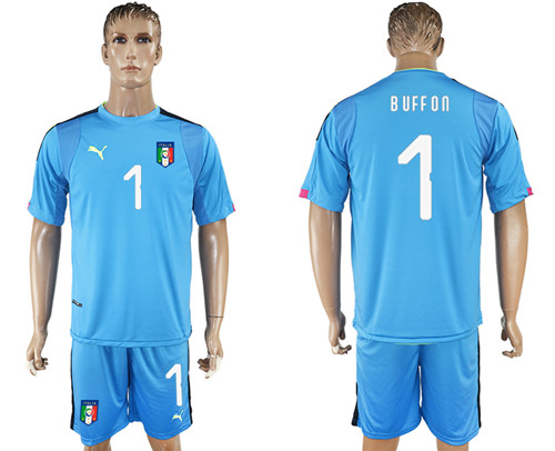 2017 18 Italy 1 BUFFON Lake Blue Goalkeeper Soccer Jersey