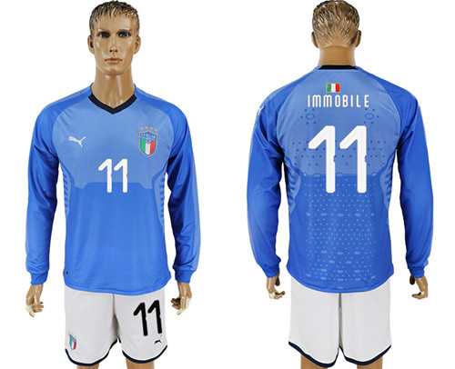 2017 18 Italy 11 IMMOBILE Home Long Sleeve Soccer Jersey