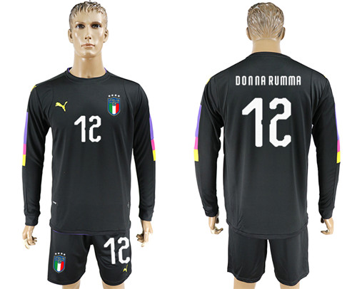 2017 18 Italy 12 DONNA RUMMA Black Long Sleeve Goalkeeper Soccer Jersey