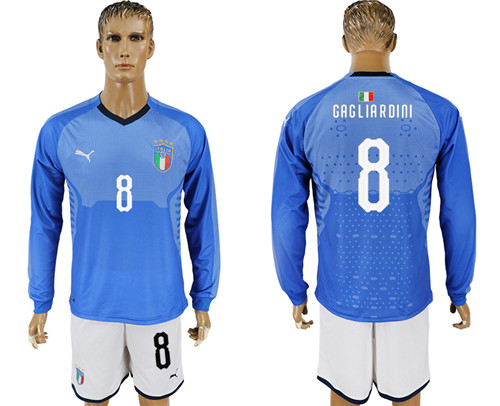 2017 18 Italy 8 GAGLIARDINI Home Long Sleeve Soccer Jersey