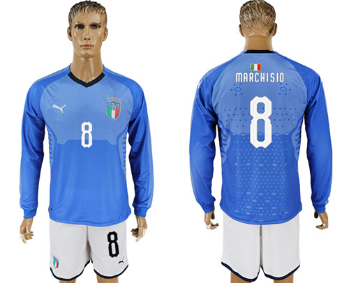 2017 18 Italy 8 MARCHISIO Home Long Sleeve Soccer Jersey