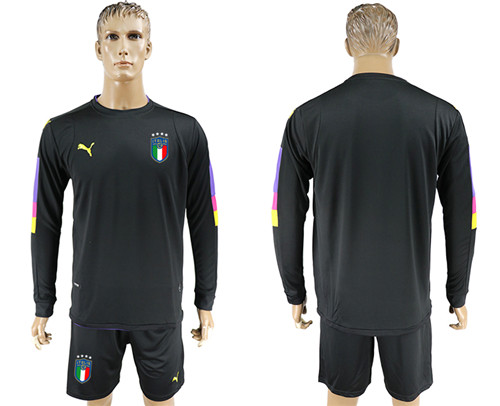 2017 18 Italy Black Long Sleeve Goalkeeper Soccer Jersey
