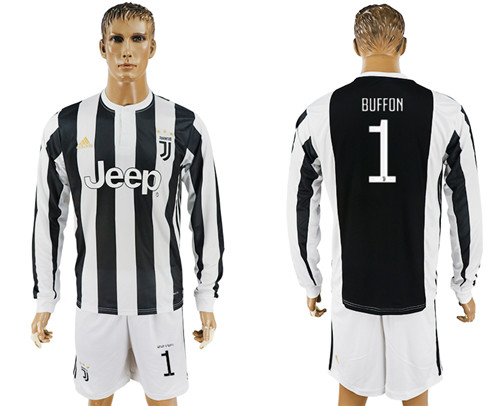 2017 18 Juventus 1 BUFFON Home Long Sleeve Soccer Jersey