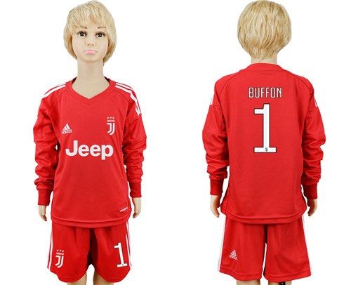 2017 18 Juventus 1 BUFFON Red Youth Goalkeeper Soccer Jersey