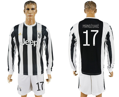 2017 18 Juventus 17 MANDZUKIC Home Long Sleeve Soccer Jersey