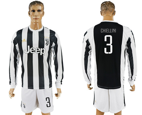 2017 18 Juventus 3 CHIELLINI Home Long Sleeve Soccer Jersey