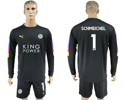 2017 18 Leicester City 1 SCHMEICHEL Black Long Sleeve Goalkeeper Soccer Jersey