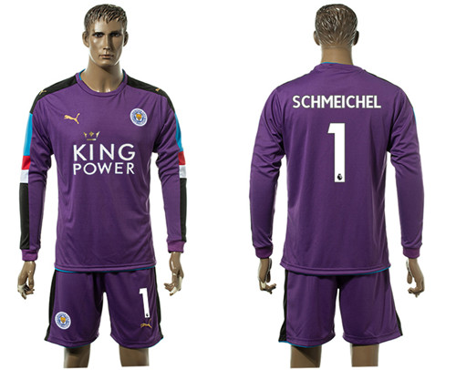 2017 18 Leicester City 1 SCHMEICHEL Purple Long Sleeve Goalkeeper Soccer Jersey