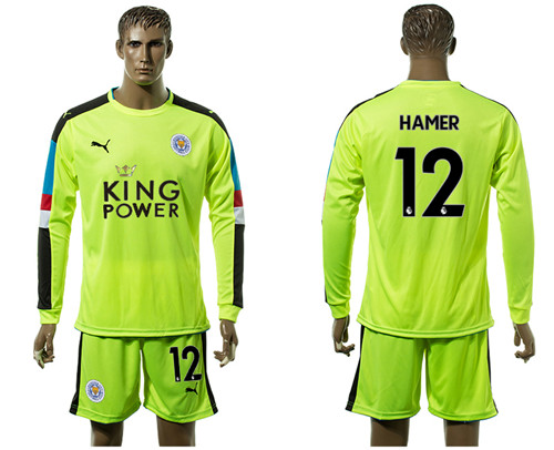 2017 18 Leicester City 12 HAMER Fluorescent Green Long Sleeve Goalkeeper Soccer Jersey