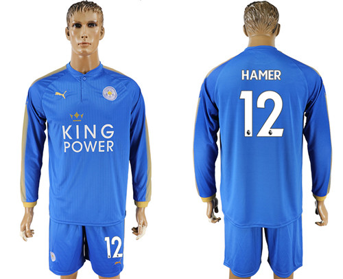 2017 18 Leicester City 12 HAMER Home Long Sleeve Soccer Jersey