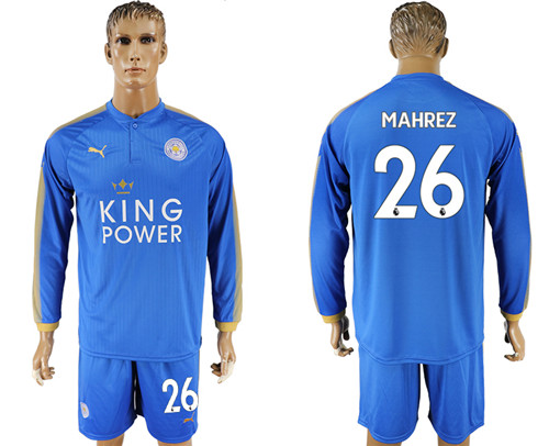 2017 18 Leicester City 26 MAHREZ Home Long Sleeve Soccer Jersey