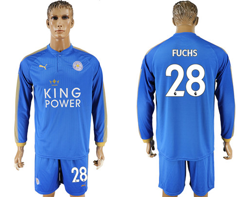 2017 18 Leicester City 28 FUCHS Home Long Sleeve Soccer Jersey