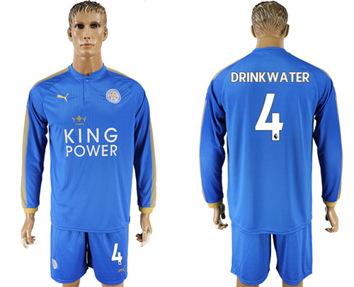 2017 18 Leicester City 4 DRINKWATER Home Long Sleeve Soccer Jersey