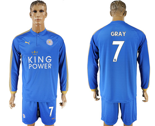 2017 18 Leicester City 7 GARY Home Long Sleeve Soccer Jersey