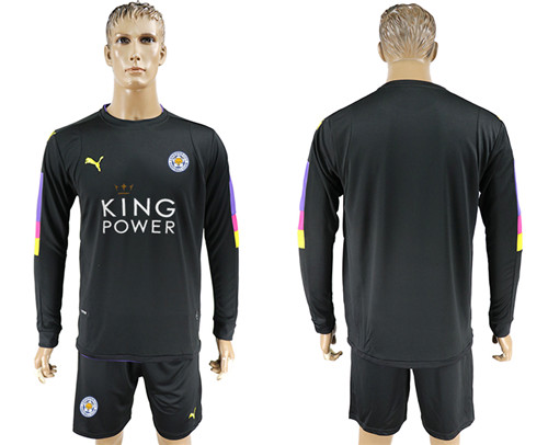 2017 18 Leicester City Black Long Sleeve Goalkeeper Soccer Jersey