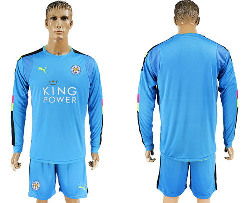 2017 18 Leicester City Blue Long Sleeve Goalkeeper Soccer Jersey