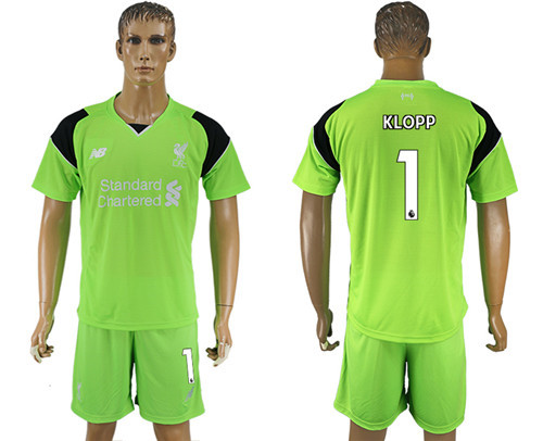 2017 18 Liverpool 1 KLOPP Green Goalkeeper Soccer Jersey