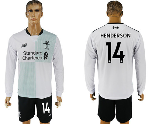 2017 18 Liverpool 14 HENDERSON Away Long Sleeve Soccer Jersey