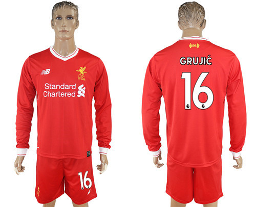 2017 18 Liverpool 16 GRUJIC Home Long Sleeve Soccer Jersey