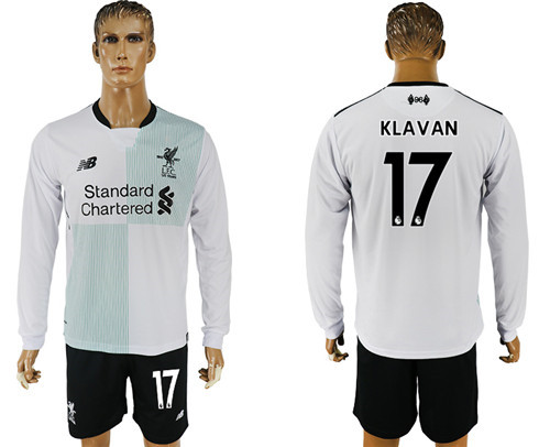 2017 18 Liverpool 17 KLAVAN Away Long Sleeve Soccer Jersey