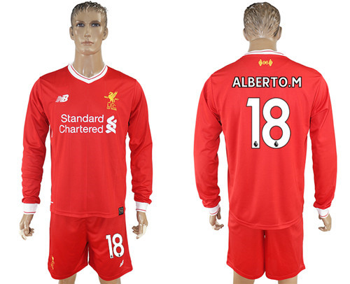 2017 18 Liverpool 18 ALBERTO.M Home Long Sleeve Soccer Jersey