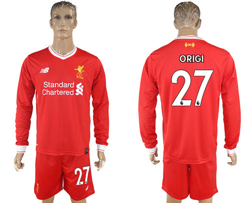 2017 18 Liverpool 27 ORIGI Home Long Sleeve Soccer Jersey