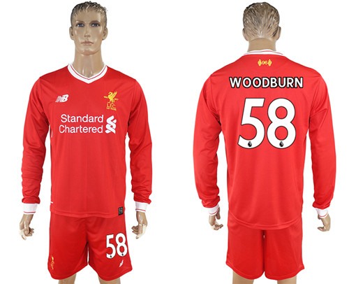 2017 18 Liverpool 58 WOODBURN Home Long Sleeve Soccer Jersey