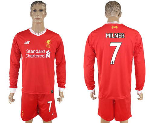 2017 18 Liverpool 7 MILNER Home Long Sleeve Soccer Jersey